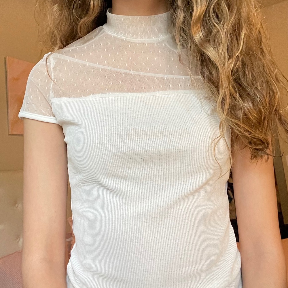 White Mesh Polka Dot Top